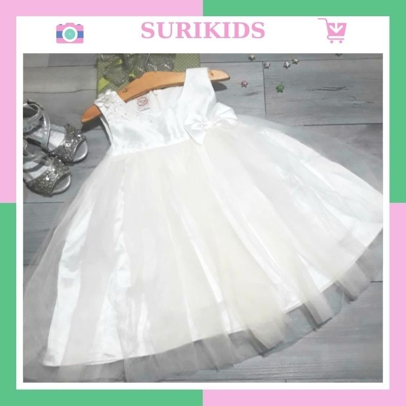 Đầm Xòe Công Chúa Bé Gái 6 -24 Tháng Màu Trắng - SURIKIDS - Đẹp, Xinh Xắn, Kết Ren Hoa 4 Lớp, CC07S