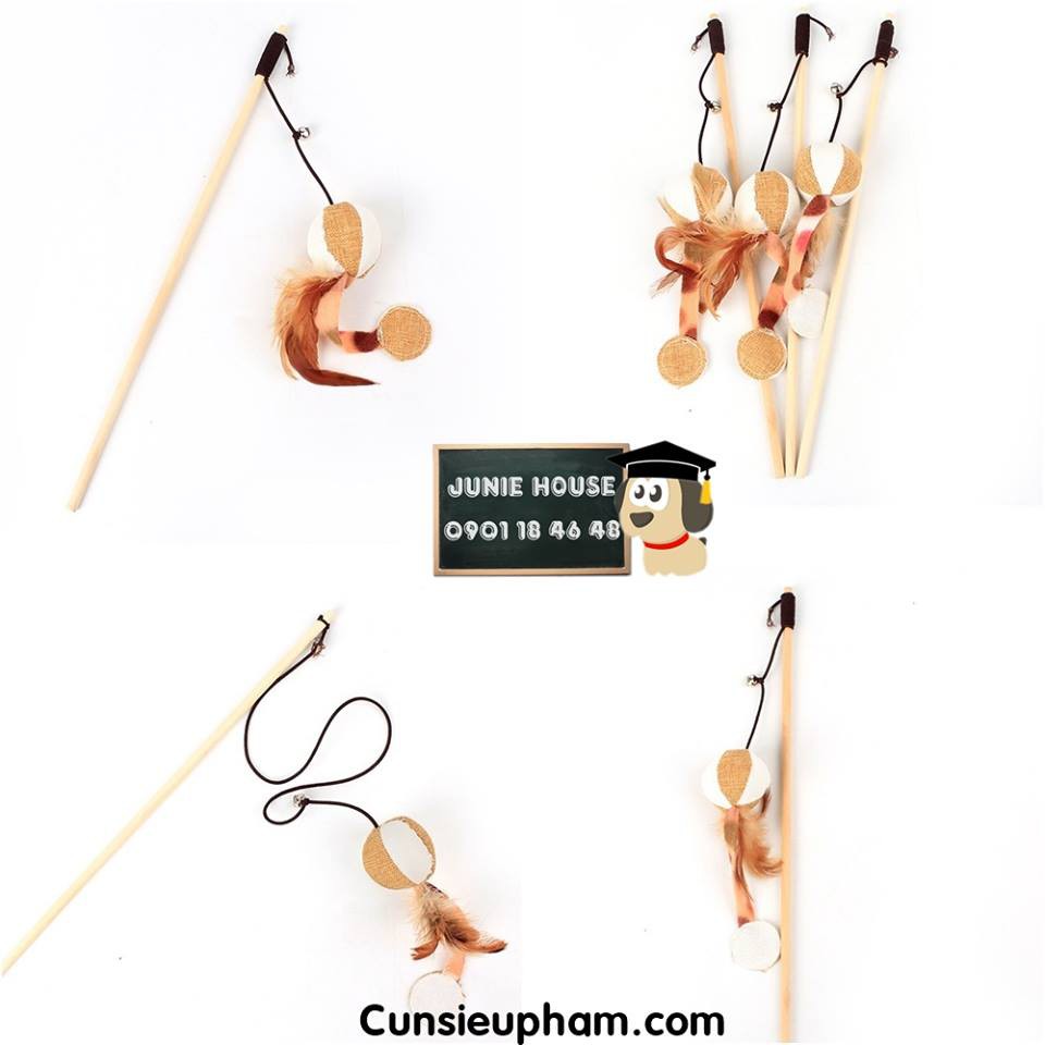 Cần câu đồ chơi lông vũ cán gỗ cho mèo