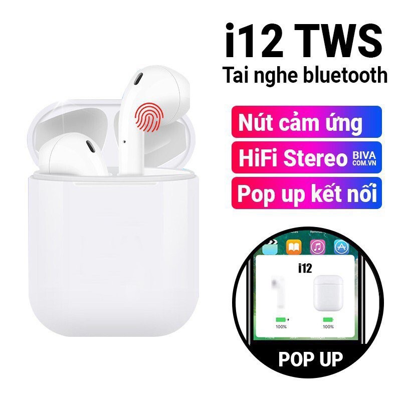 Tai Nghe Bluetooth i12 5.0 Cảm Ứng Cực Nhạy Tăng Chỉnh Âm Lượng 1 Đổi 1 Trong 30 Ngày