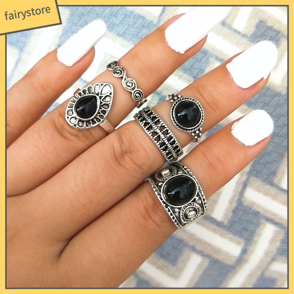 Set 5 Nhẫn Đeo Khớp Ngón Tay Phong Cách Cổ Điển Thời Trang Cho Nữ