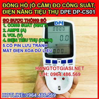 Đồng hồ đo công suất ổ cắm đo công suất điện năng tiêu thụ máy thiết bị đo watt(a), ampe(a), vol(vôn), kwh DPE DP-CS01