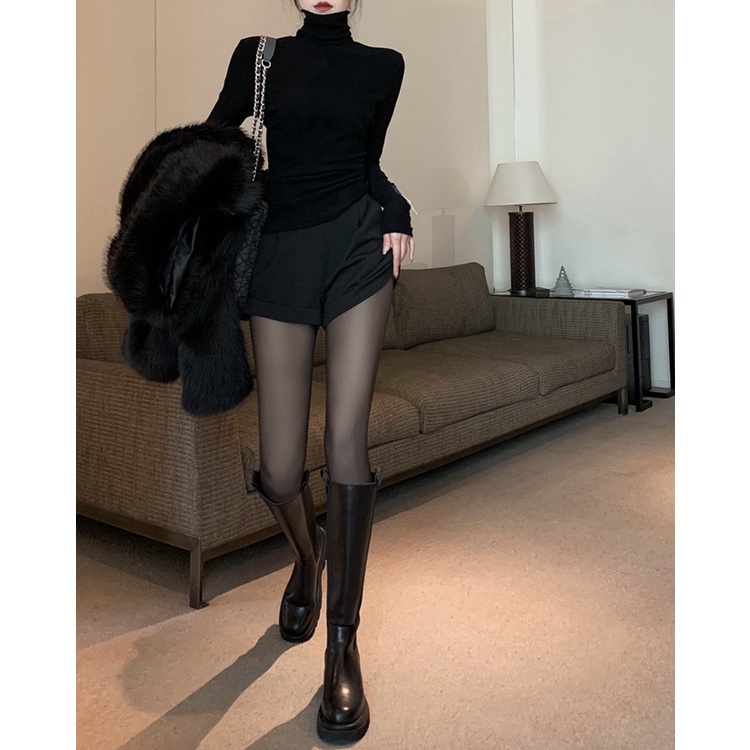 QKOOLE  Quần tất lụa đen phong cách Hàn Quốc gợi cảm cho nữ