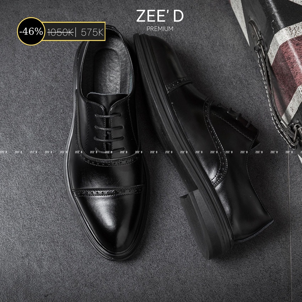 Giày Tây Oxford Nam Công Sở ZEE' D Da Bò Nguyên Tấm Màu Đen, Đế Cao 4cm Lịch Lãm, Sang Trọng