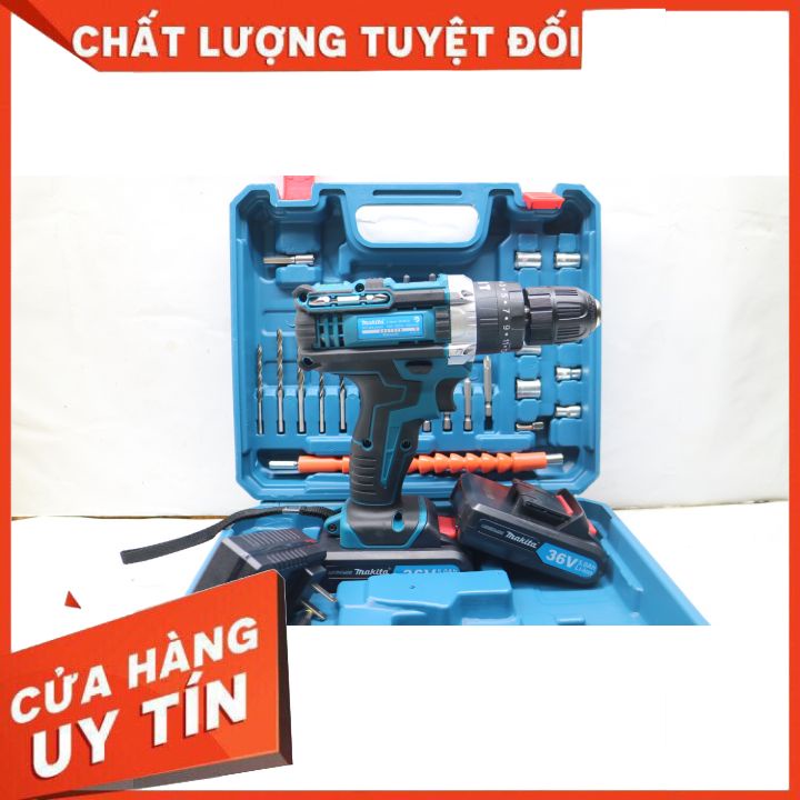 Máy Khoan Pin 36V 3 chức năng có búa - Tặng Kèm 24 Chi Tiết Gồm Các Mũi Khoan + Mũi Bắt Vít