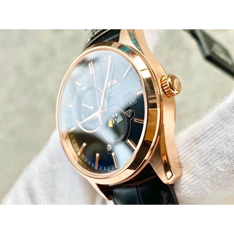 Đồng hồ nam dây da Orient Sun and Moon Gen 5 Black Rose Gold Leather RA AK0304B10B