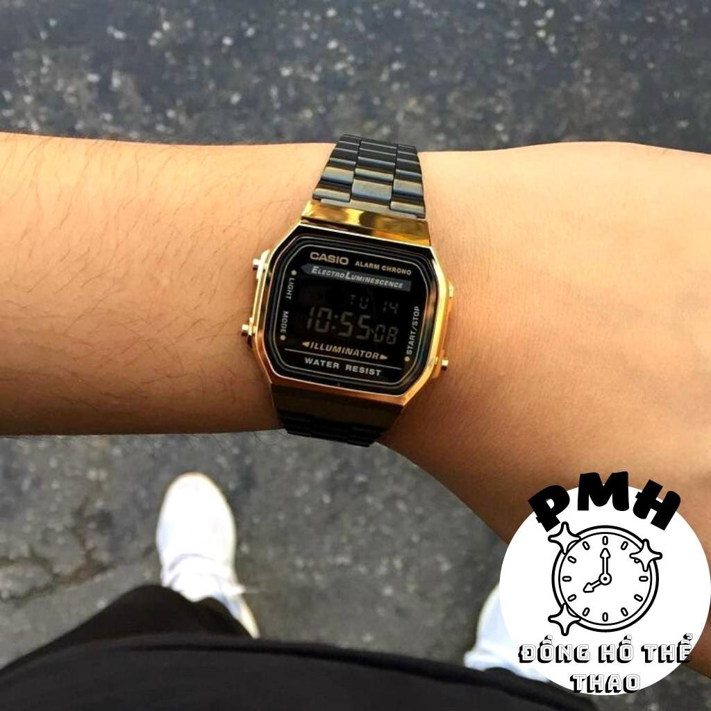 Đồng hồ đeo tay nam , đồng hồ unisex thể thao A168 màu đen vàng cổ điển kích thước 38×36×9mm | BigBuy360 - bigbuy360.vn