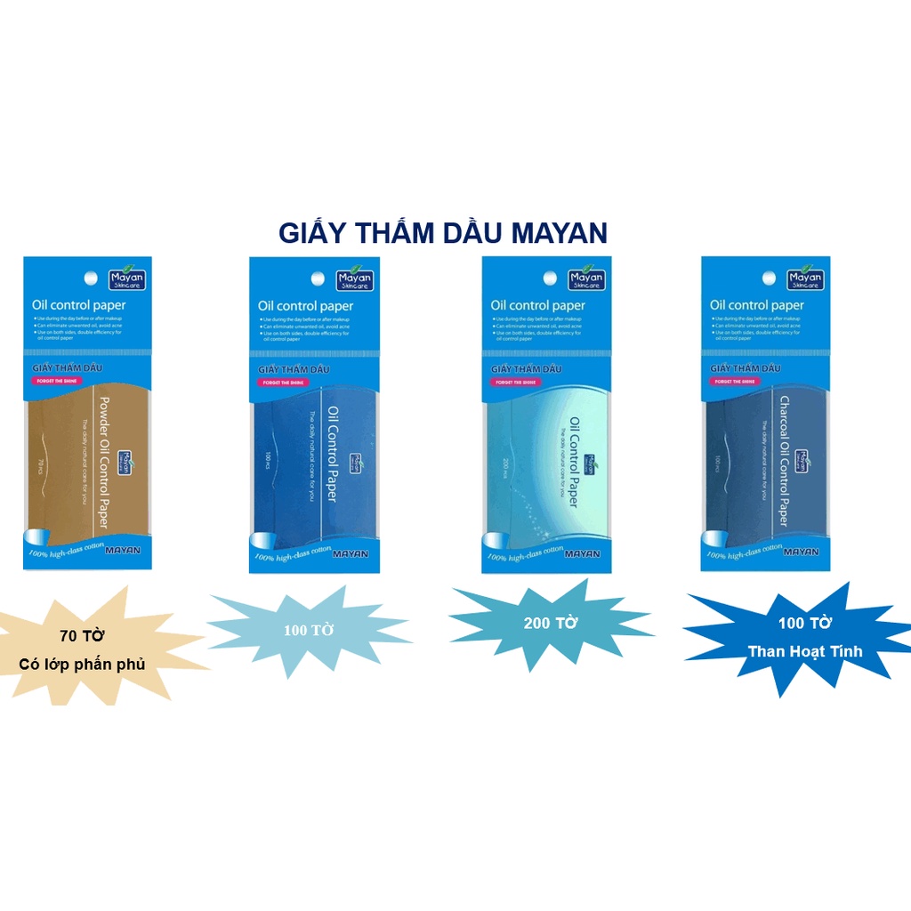 Giấy thấm dầu Mayan Oil Control Paper Than Hoạt Tính 70 miếng/ 100 miếng/ 200 miếng