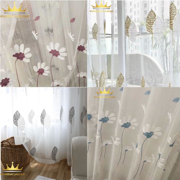 Rèm cửa sổ voan hoa văn trắng trang trí cực xinh decor phòng siêu đẹp VIP07 Vuaremgiasi