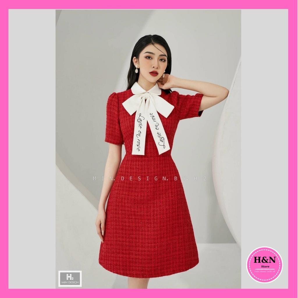 Váy nữ dạ đỏ thiết kế chữ A Đầm đỏ nơ cổ trẻ trung xinh xắn HN Clothing V38 | BigBuy360 - bigbuy360.vn