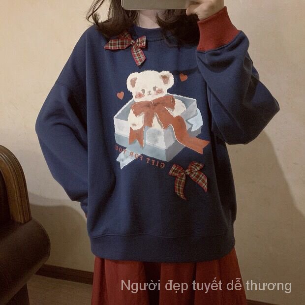 Mới Áo Sweater Lông Cừu Cổ Tròn Dáng Rộng In Hình Gấu Phong Cách Retro Nhật Bản Dễ Thương Cho Nữ | BigBuy360 - bigbuy360.vn