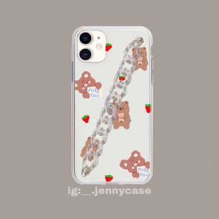 Ốp IPHONE gấu nâu phối dây xích nhựa hologram