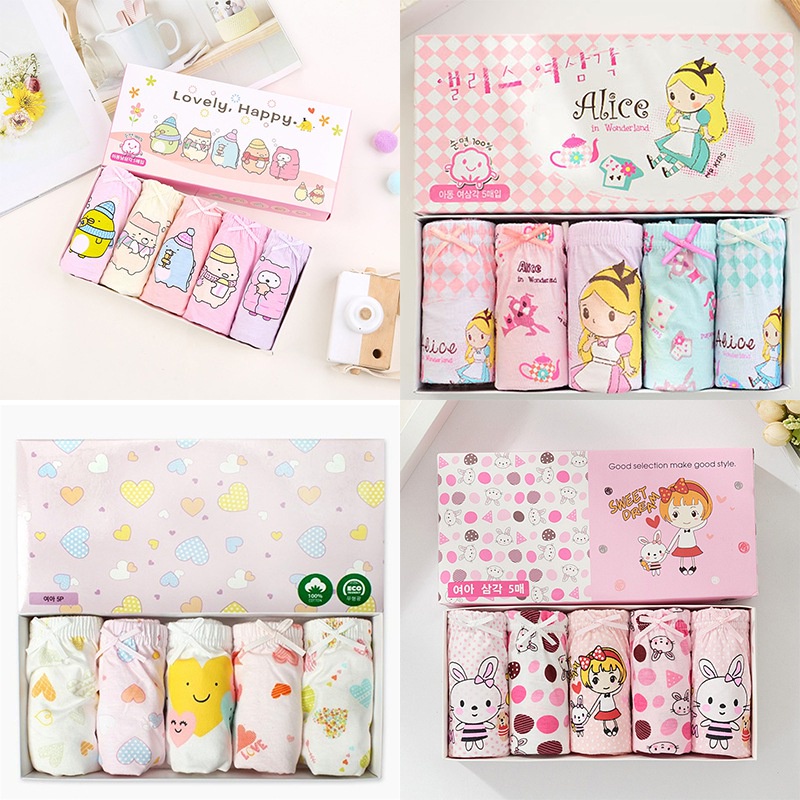 Quần Lót Bằng Cotton Hình Tam Giác In Họa Tiết Hoạt Hình Dễ Thương Thiết Kế Thoáng Khí Cho Bé Gái