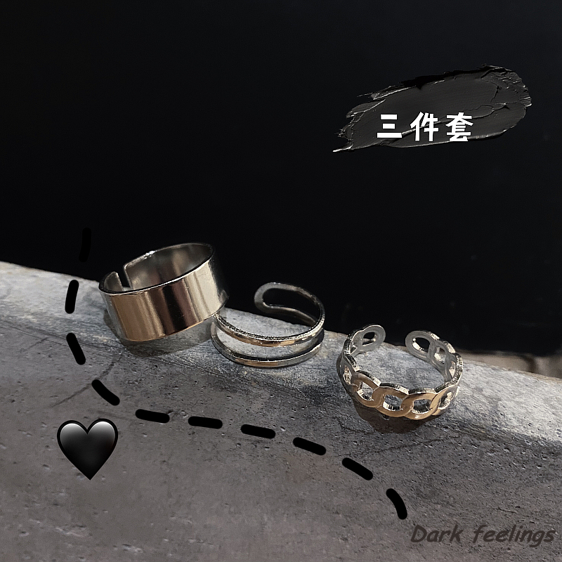 Set 3 chiếc nhẫn thời trang phong cách hiphop hàn quốc dễ phối đồ hợp thời trang