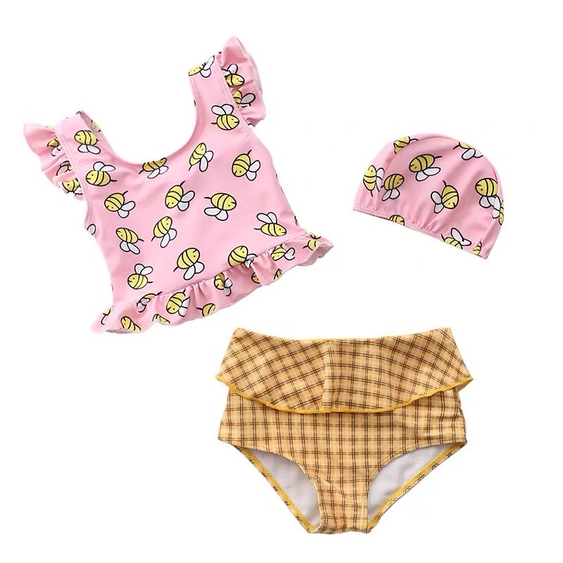 Bộ bơi 3ct áo dáng ngắn, quần cạp cao BG size 3-7y