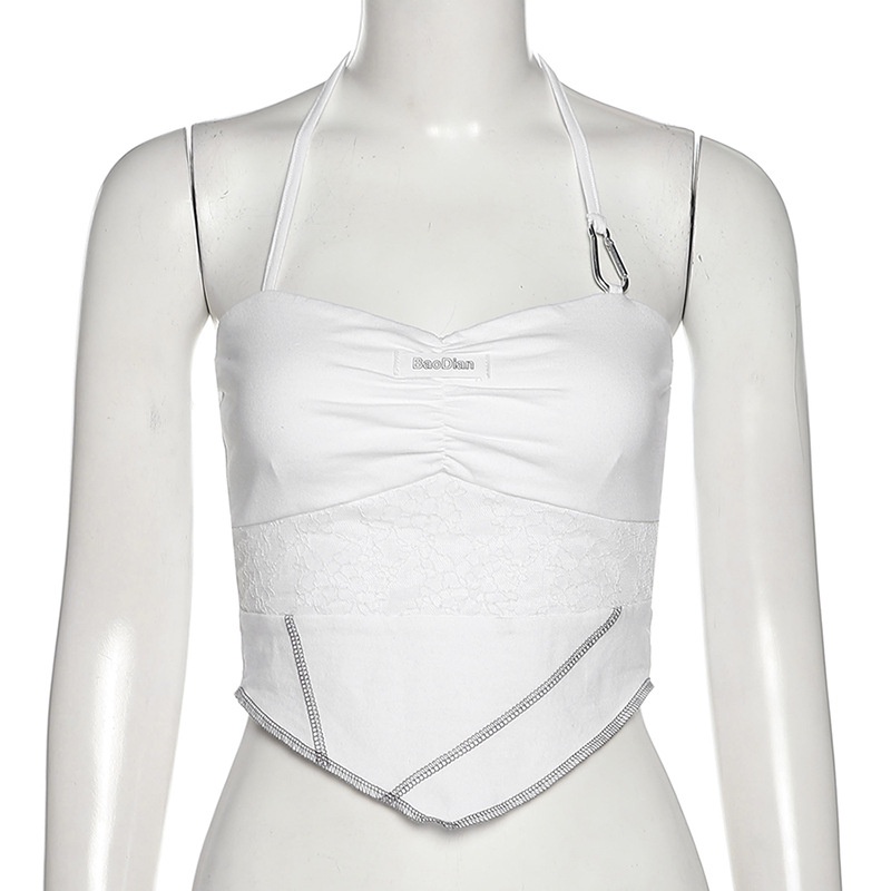 DUNEA Áo Tank Top Hở Lưng Xếp Ly Cài Khóa Trẻ Trung Quyến Rũ Cho Nữ