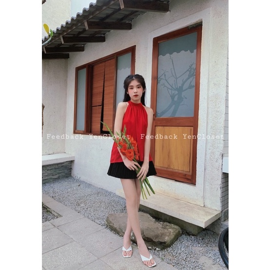 [FREESHIP] Hình chính chủ YenCloset kèm feedback của khách - Áo yếm lụa sang chảnh và chân váy dập ly hàng thiết kế | BigBuy360 - bigbuy360.vn