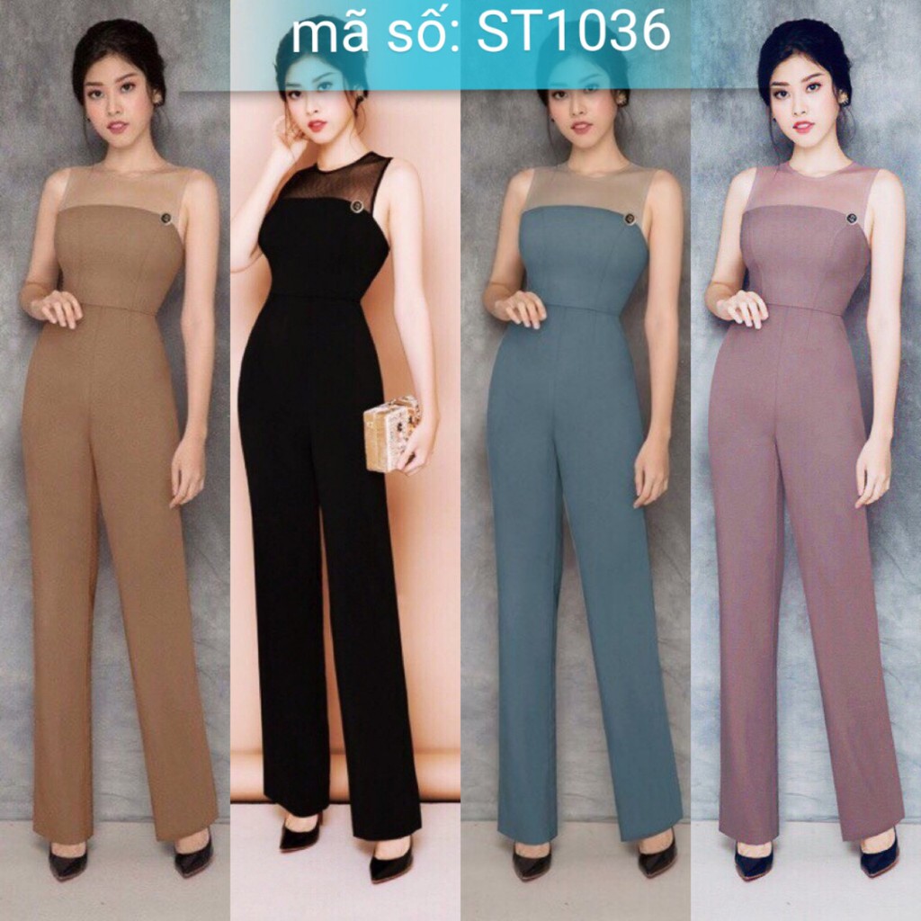 Jumsuit đồ bay dài ống suông phối lưới đính tag xinh xắn