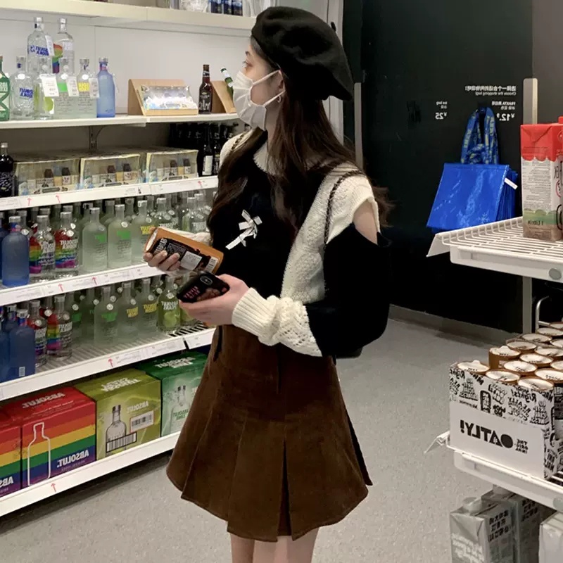 Áo croptop ZHELIHANGFEI dệt kim tay dài hở vai dáng rộng phong cách trẻ trung quyến rũ cho nữ