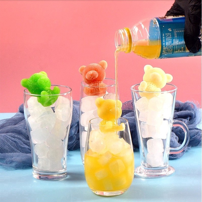 Khuôn Silicon Làm Đá Viên / Trà Sữa / Cà Phê Hình Gấu Hoạt Hình 3D Dễ Thương