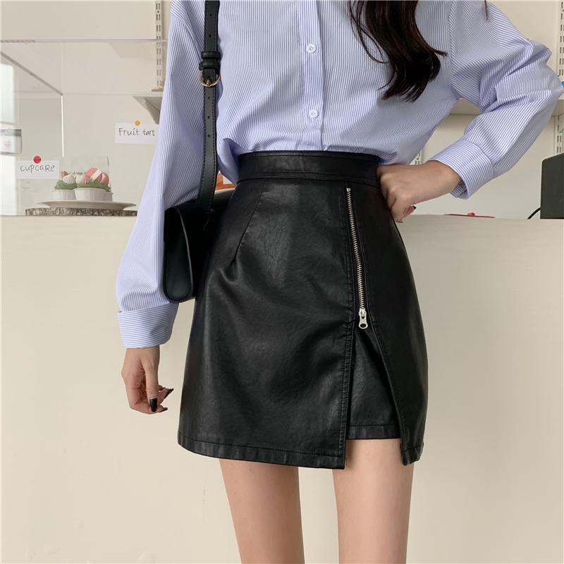 Chân Váy Da Pu Lưng Cao Phối Khóa Kéo Phong Cách Hàn Quốc | BigBuy360 - bigbuy360.vn