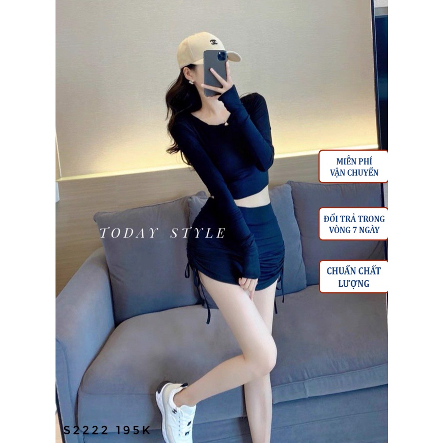 Set áo thun nữ dài tay chân váy ôm TodayStyle sang chảnh S2222