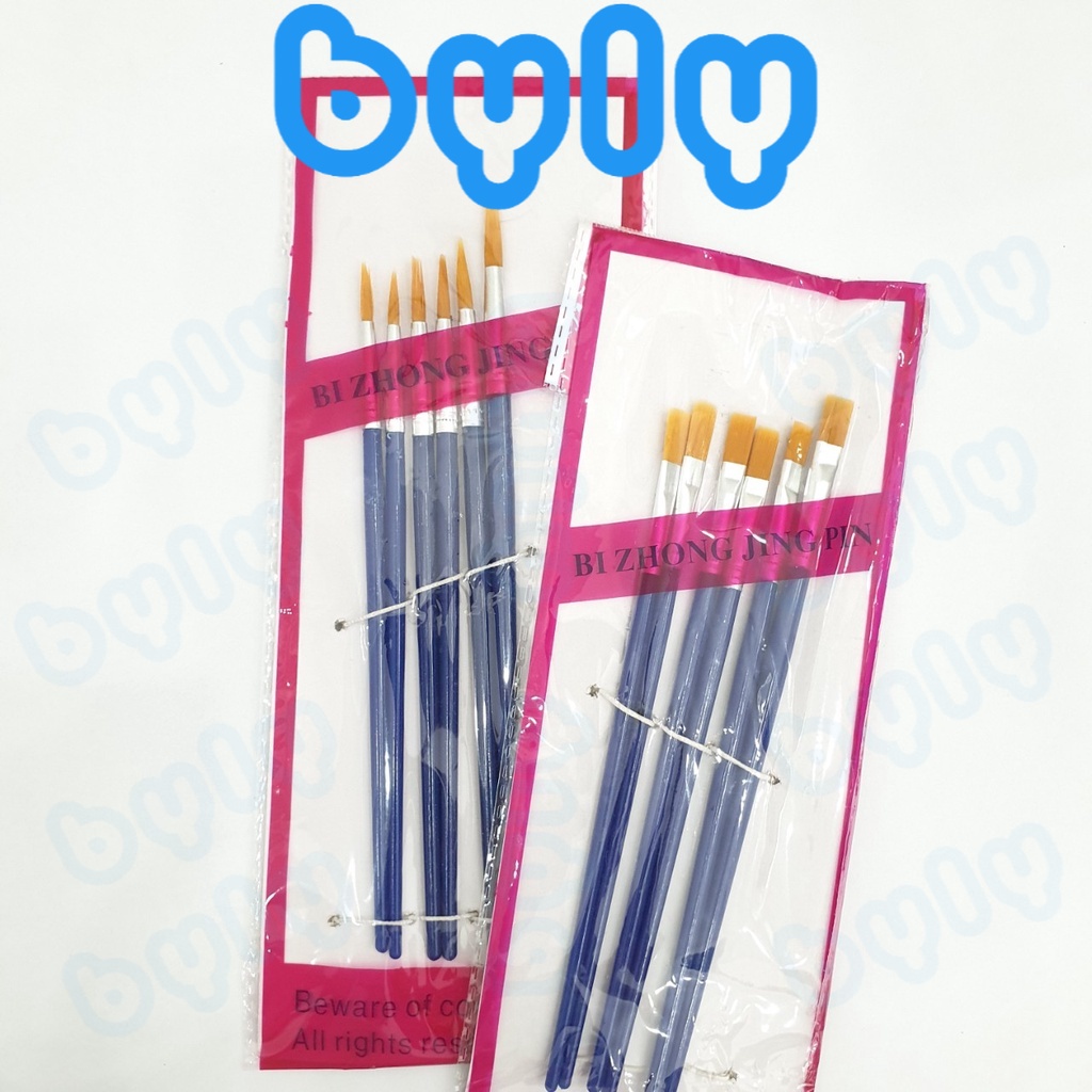 Bộ 6 cây cọ vẽ màu nước - Làm từ sợi nhân tạo, mềm, bền và chắc chắn, không rơi rụng - ByLy Store