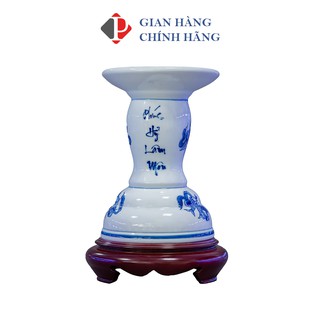 Chân đế nến hoạ tiết Ngũ Phúc nhiều kích cỡ men Lam Trắng Trơn, đồ thờ cúng Phùng Gia - Gốm sứ Bát Tràng cao cấp