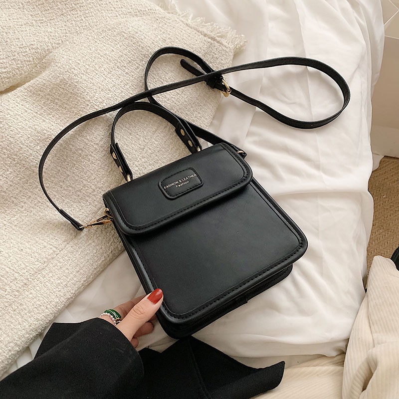 Túi đeo chéo nữ da trơn dáng hộp phong cách retro Alice Housee, túi đeo vai vintage dày bền