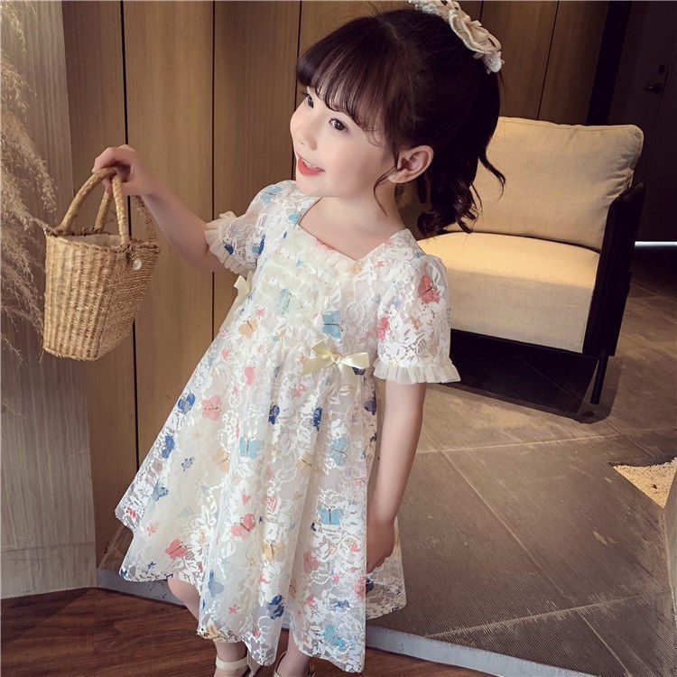 [Kacily]Đầm bé gái 1-8 tuổi voan trắng hồng nhập khẩu/váy công chúa bé gái/đồ bé gái