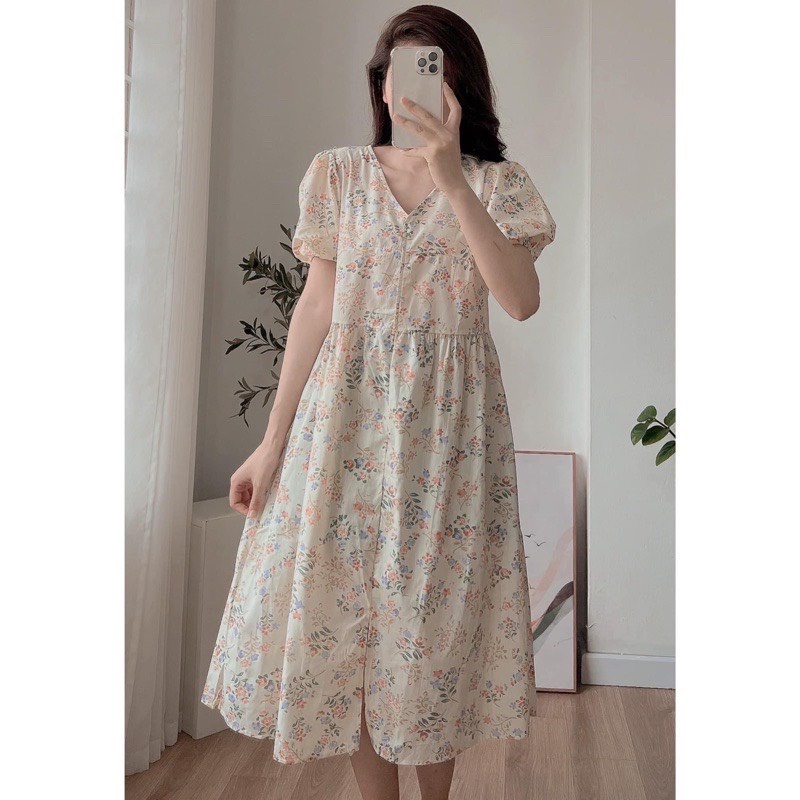 [HÀNG SẴN] VÁY THÔ HOA BABYDOLL TAY BỔNG CỔ V “DARA DRESS” TIỂU THƯ