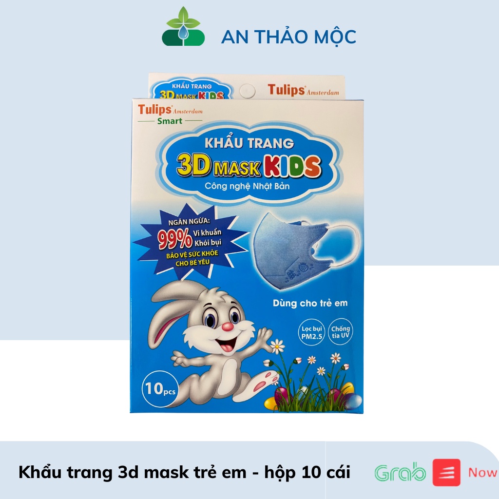 Khẩu trang tulip 3D mask kids công nghệ nhật bản màu xanh  cho bé từ 1 tuổi  hộp 10 chiếc.anthaomoc