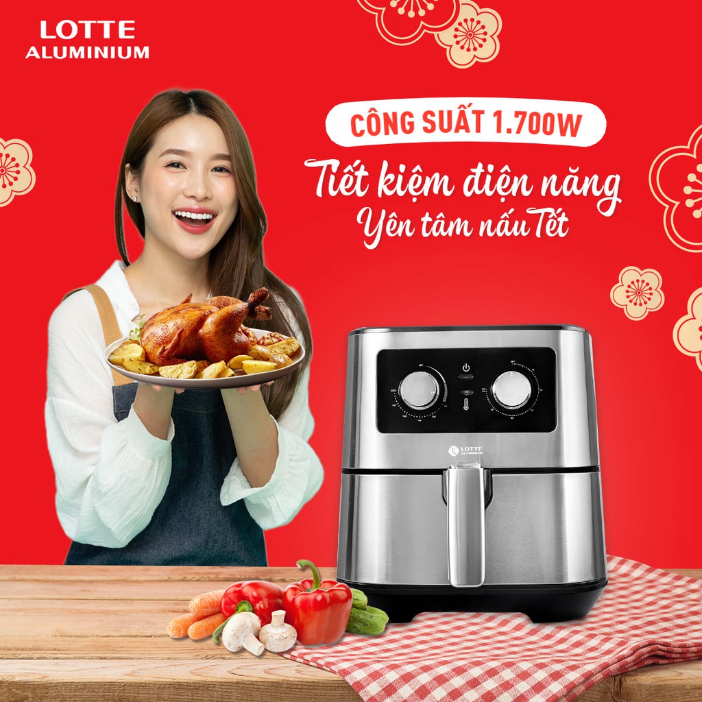 [BẢO HÀNH 1 NĂM] Nồi chiên không dầu Lotte 5,5 lít model LTS - AF5SM NHẬP KHẨU NGUYÊN CHIẾC Mẫu mới tặng kèm sách nấu ăn