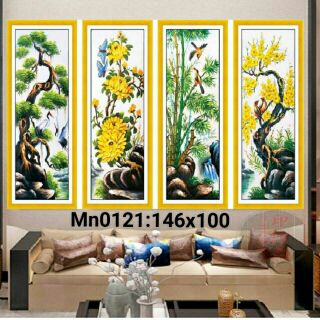 Tranh thêu chữ thập tứ quý tùng cúc trúc mai MN0121 kích thước (146*100)cm