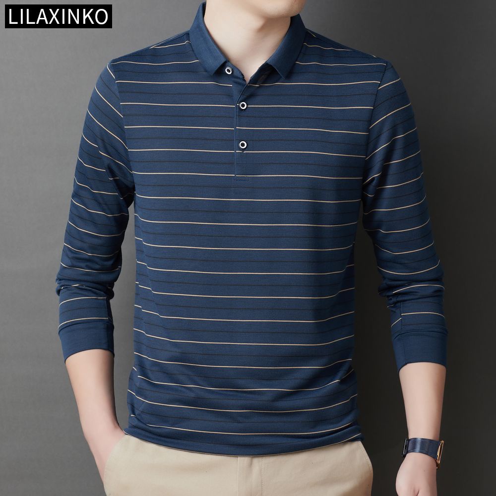 Áo Thun Polo Tay Dài Kẻ Sọc 3 Màu Thời Trang Thu Đông Cho Nam