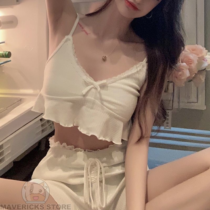 Set Áo Lửng Hai Dây Và Quần short Thời Trang Dành Cho Nữ