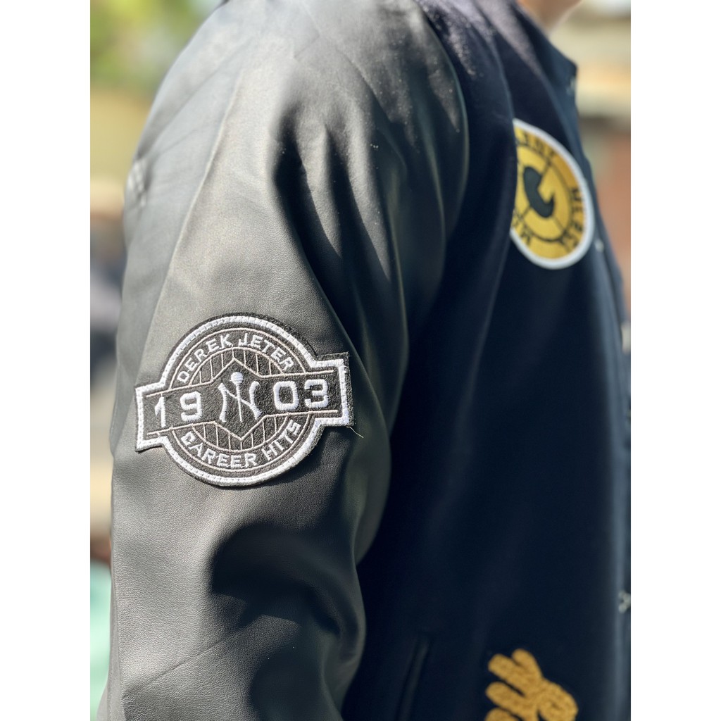 ÁO KHOÁC MLBNY BOMBER TAY DA HINH LOGO - ÁO VARSITY NAM NỮ UNISEX - HÀNG CÓ SẴN