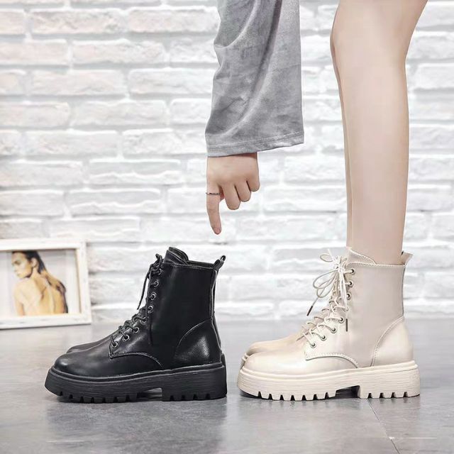 Bốt Boots da cao cổ nữ buộc dây kiểu dáng cổ điển thanh lịch trẻ trung | Boots