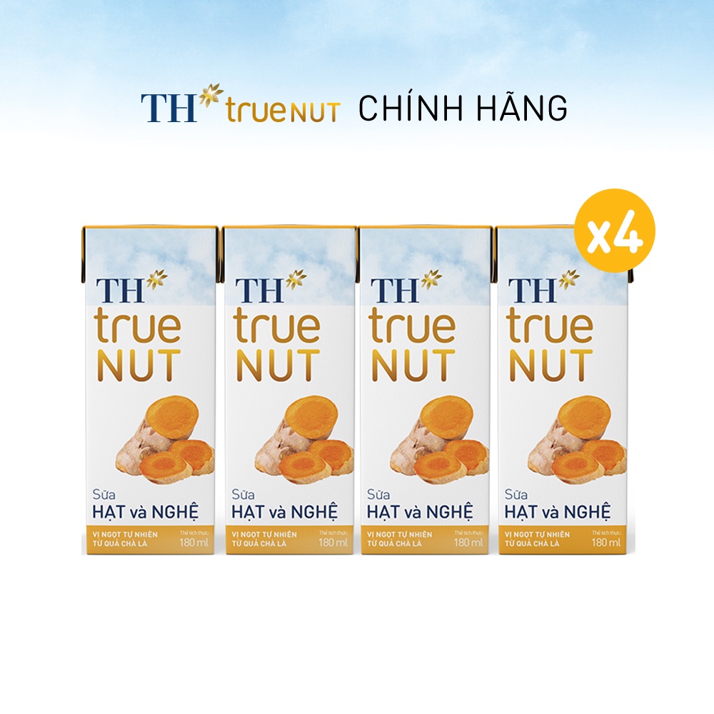 4 Lốc sữa hạt và nghệ TH True Nut 180ml (180ml x 4 hộp)