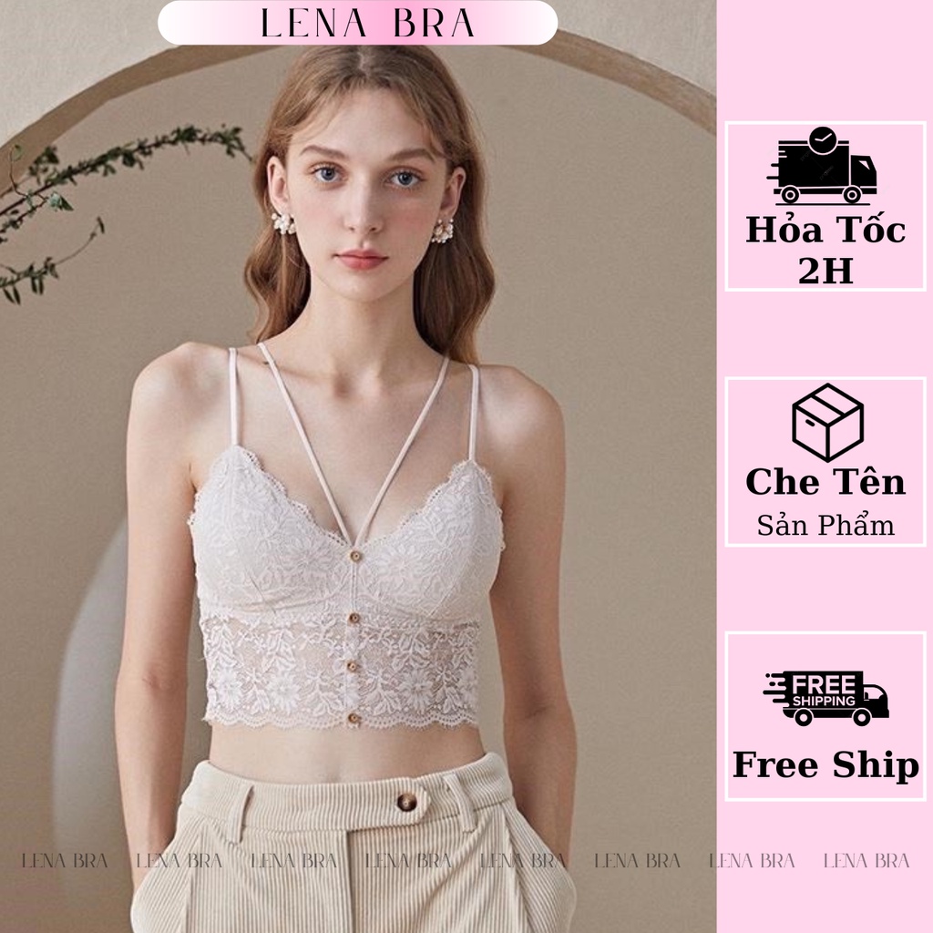 Áo lót nữ LENABRA, bra ren hoa dây chéo 4 khuy gợi cảm