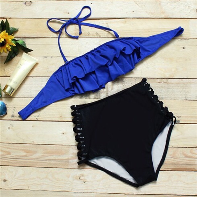 Bikini áo bèo quần cạp cao