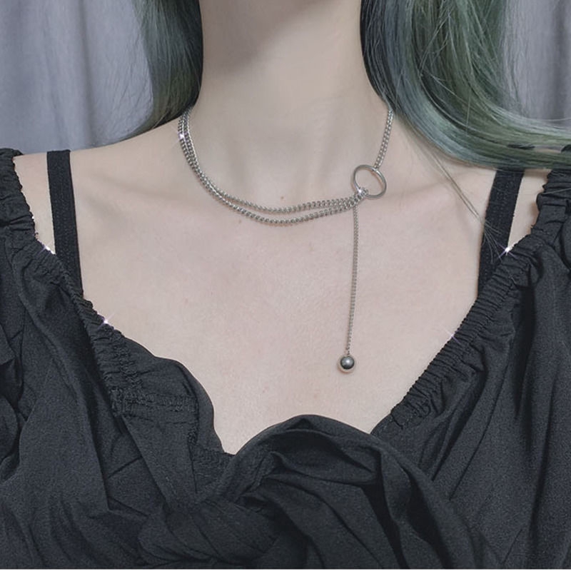 Dây Chuyền Hai Lớp Bằng Thép Titan Mặt Hình Tròn Phong Cách Hàn Nhật Đơn Giản 22446