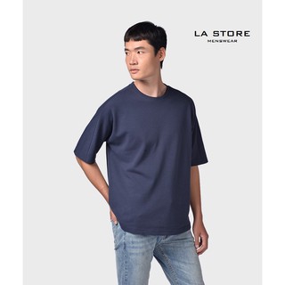 Áo thun ROUTINE - Áo thun nam Oversize màu xanh navy tà bầu phía sau