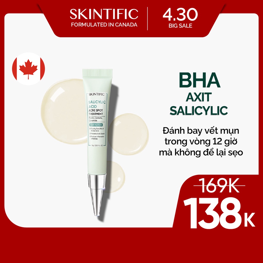 SKINTIFIC Salicylic Acid Acne Gel 10g Loại bỏ mụn nhanh chóng mà không để lại sẹo mụn