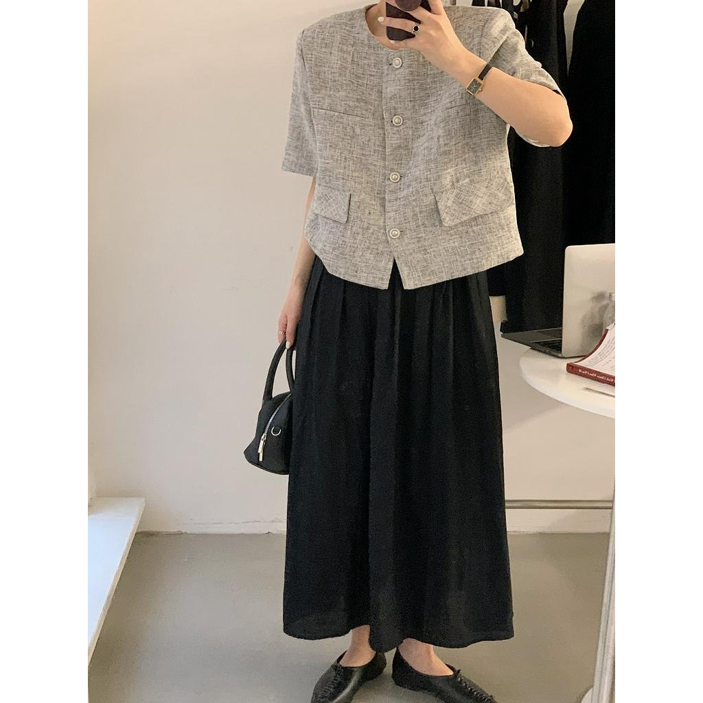 Áo Khoác Vest Vải Tuýt Cài Nút Ngắn Tay Ba Màu Thanh Lịch 54253