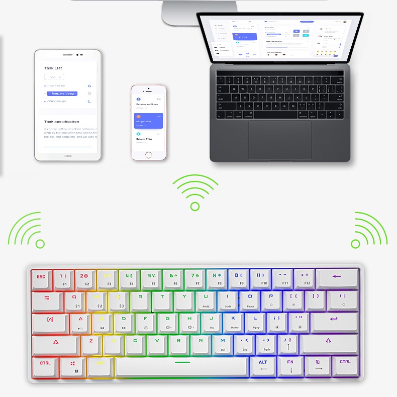 Bàn phím cơ LEAVEN K28 cắm nóng Hiệu ứng ánh sáng RGB đích thực Bàn phím không dây Bluetooth