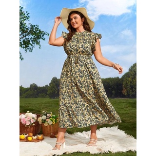đầm maxi hoa vàng big size tay cánh tiên du lịch size đại 85-95kg