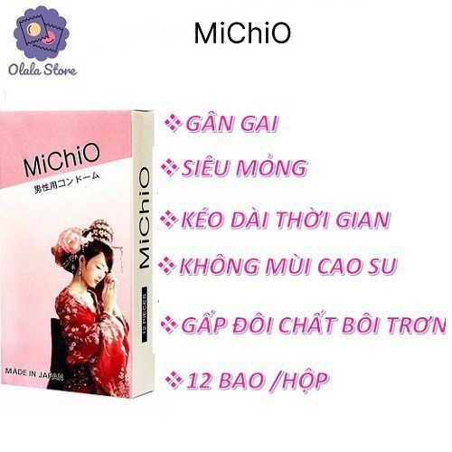 BAO CAO SU MICHIO [GIÁ SỐC]  [ HÀNG NHẬT BẢN CHÍNH HÃNG ] HỘP 12 CÁI - BAO CAO SU GÂN SIÊU MỎNG TẠO CẢM GIÁC CHÂN THỰC