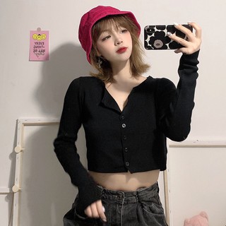 Áo croptop nữ tay dài YAN Ulzzang phối khuy