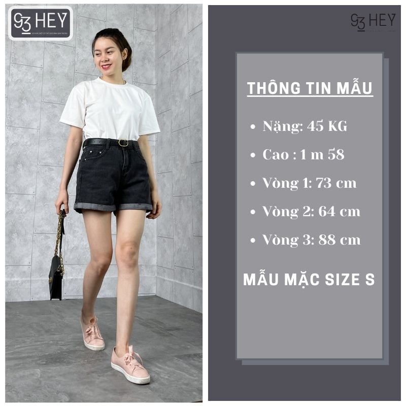 Quần Short Jean Nữ Lưng Cao Dáng Rộng Gấp Ống Phong Cách Ulzzang 93HEY QS01