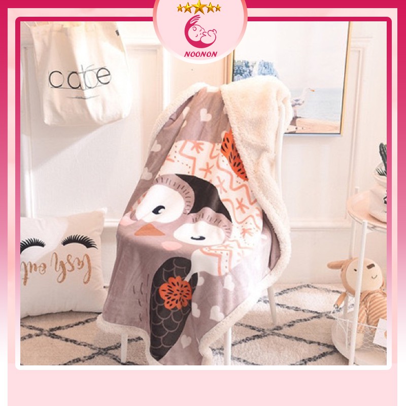 Chăn 𝑭𝑹𝑬𝑬𝑺𝑯𝑰𝑷  Chăn lông cừu 2 lớp loại dày cho bé nhiều mẫu - (Size 1m4 x 1m siêu ấm)